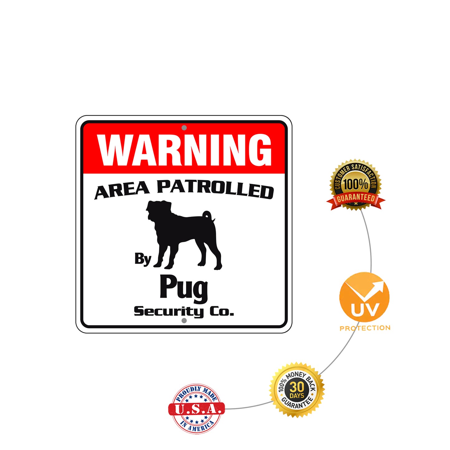 Warning Area Patrolled By Pug Square Sign Plate