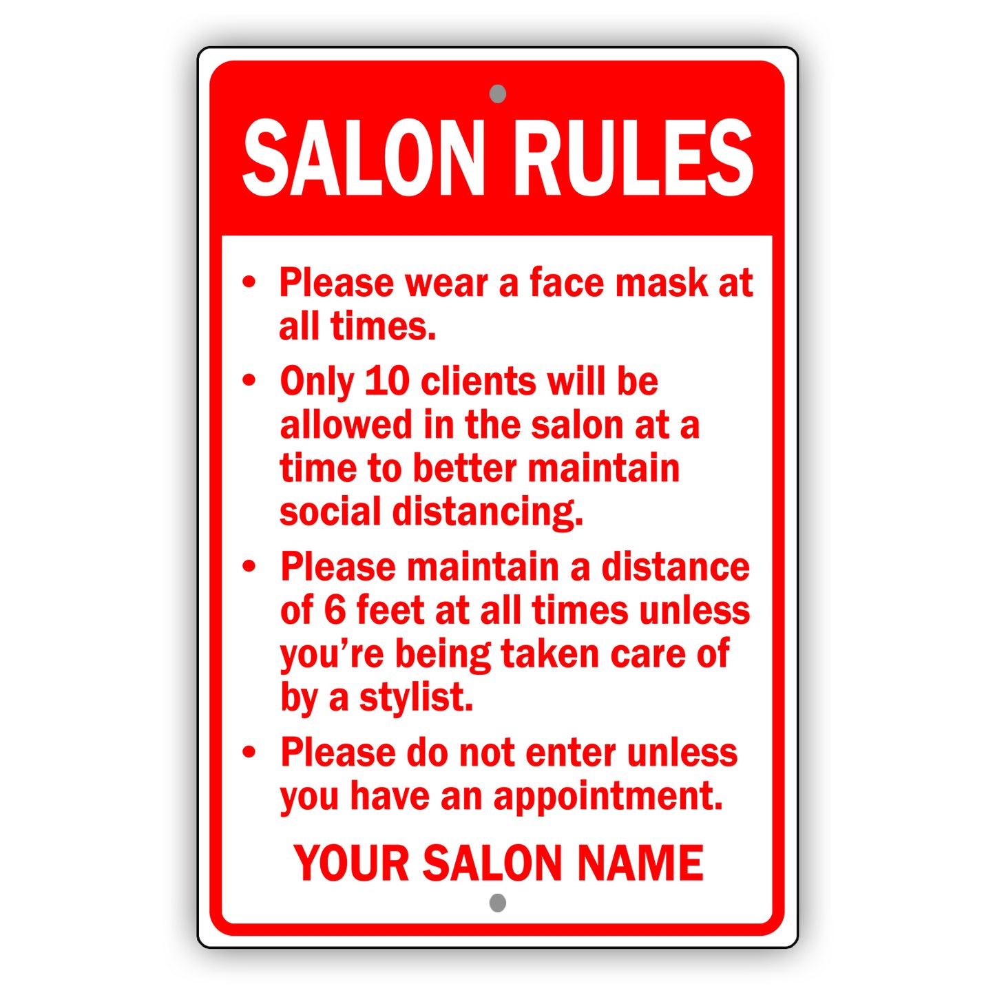 Salon Rules Sign