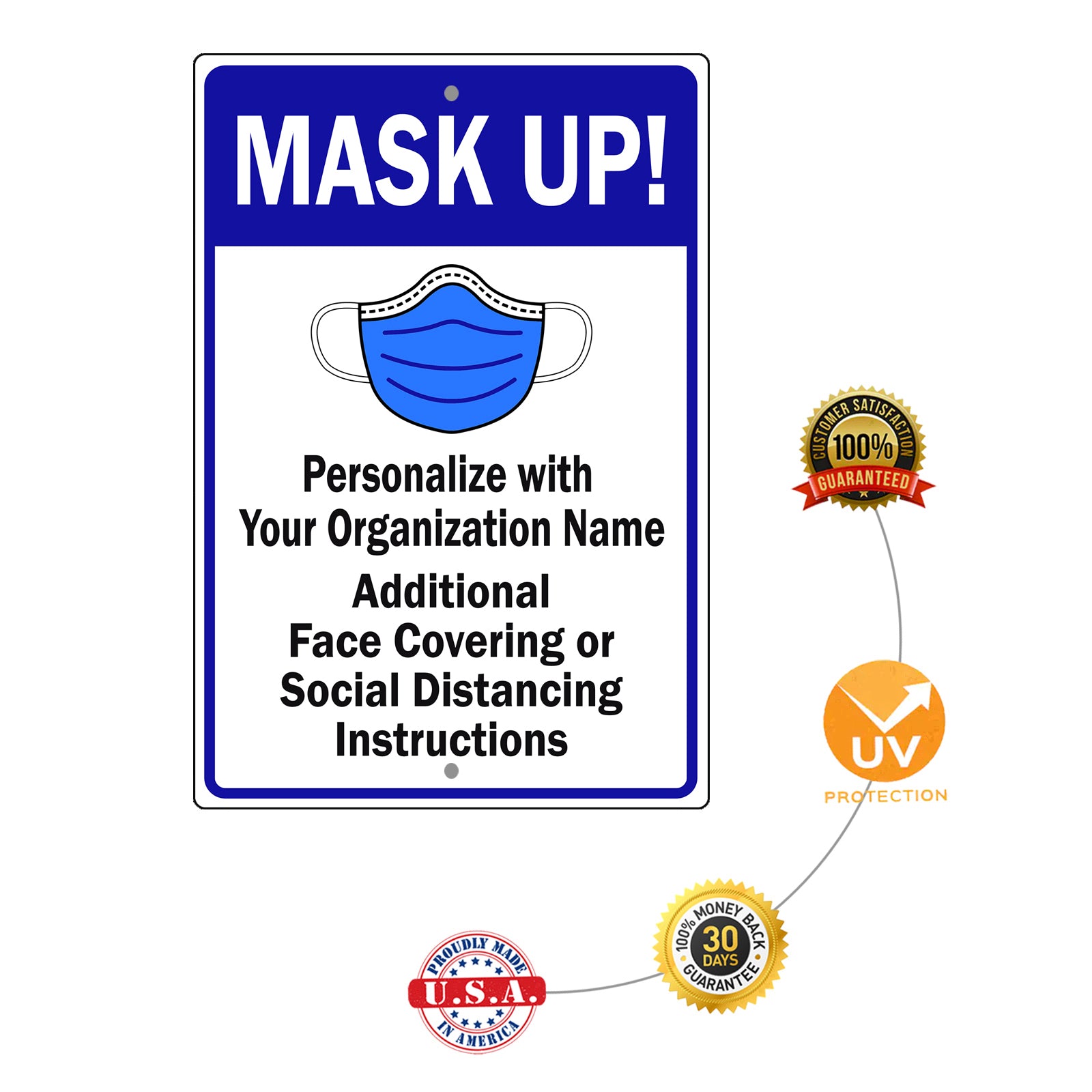 Mask Up ! Face Covering Or Social Distancing Instruction Sign