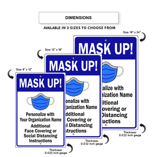 Mask Up ! Face Covering Or Social Distancing Instruction Sign