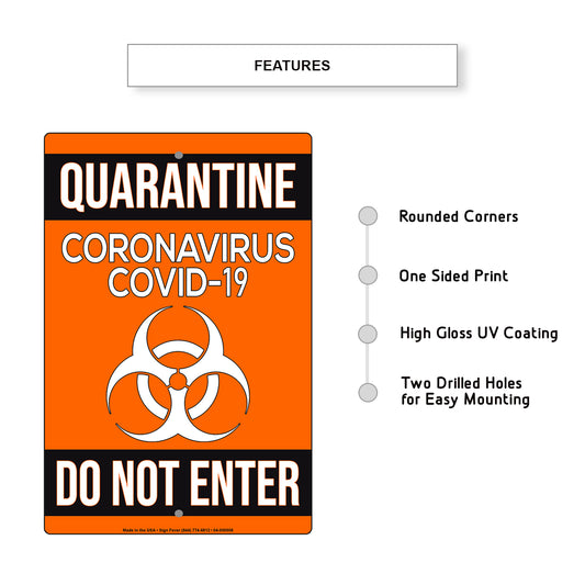 Do Not Enter! Quarantine Coronavirus Covid-19 Aluminum Metal Display Sign Plate