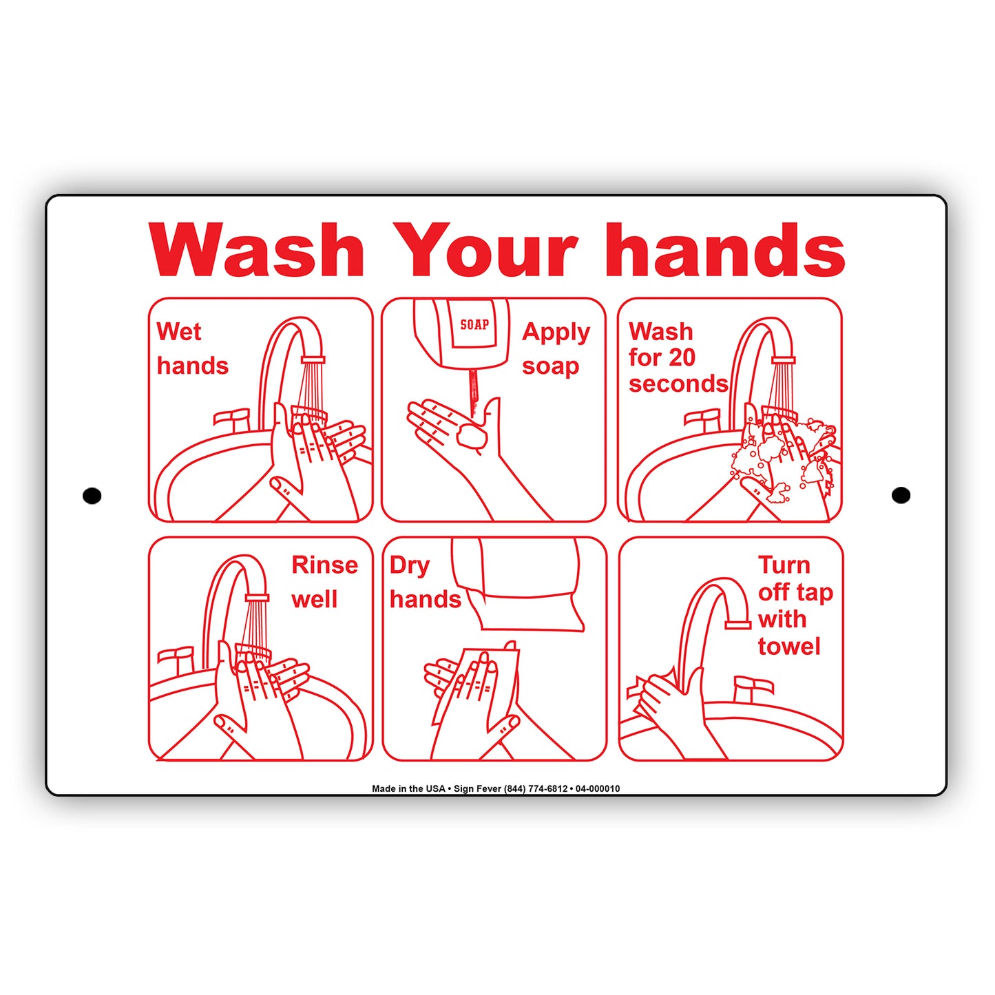 Wash Your Hands Regulary With Soap Aluminum Metal Display Sign Plate