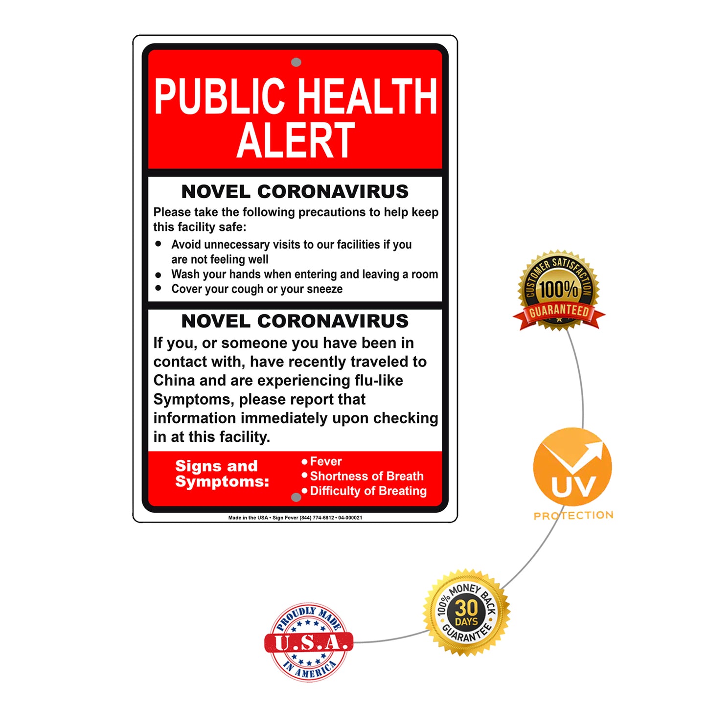 Public Health Alert Novel Coronavirus Signs And Symtoms Aluminum Metal Sign Plate