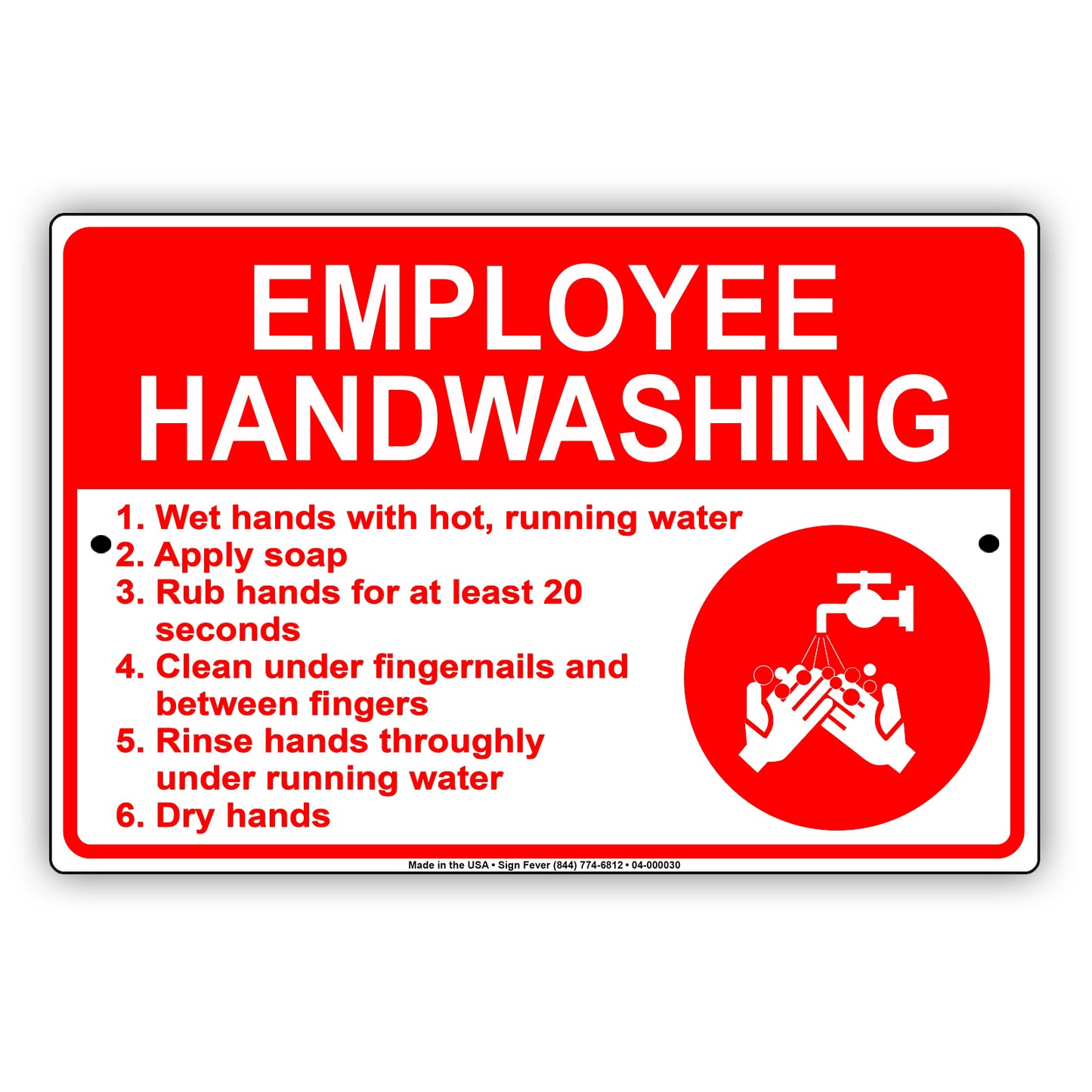 Emoloyee Handwashing Aluminum Metal Display Sign Plate
