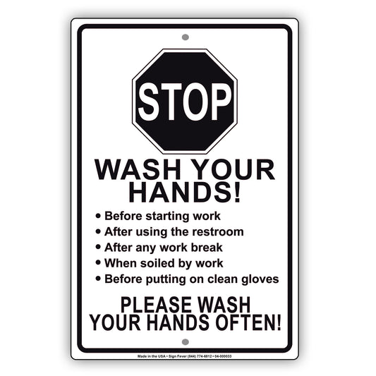 Stop Wash Your Hands Please Wash Your Hands Often! Aluminum Metal Display Sign Plate