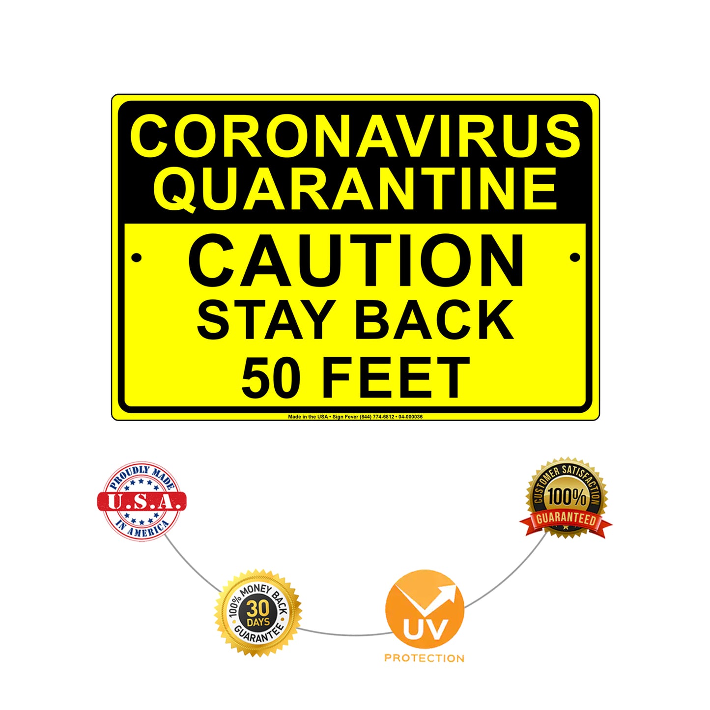 Coronavirus Quarantine Caution Stay Back 50 Feet Aluminum Metal Sign Plate