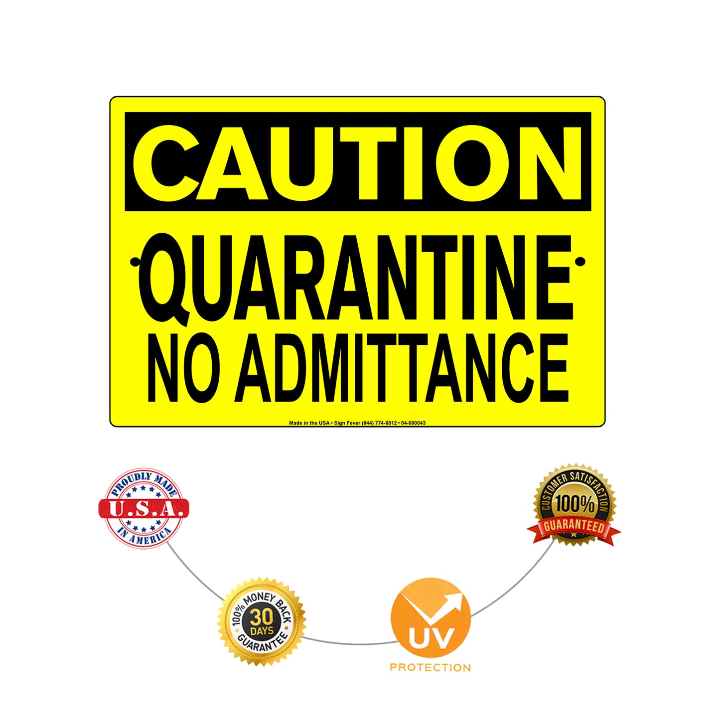 Caution Quarantine No Admittance Coronavirus Covid-19 Aluminum Metal Display Sign Plate
