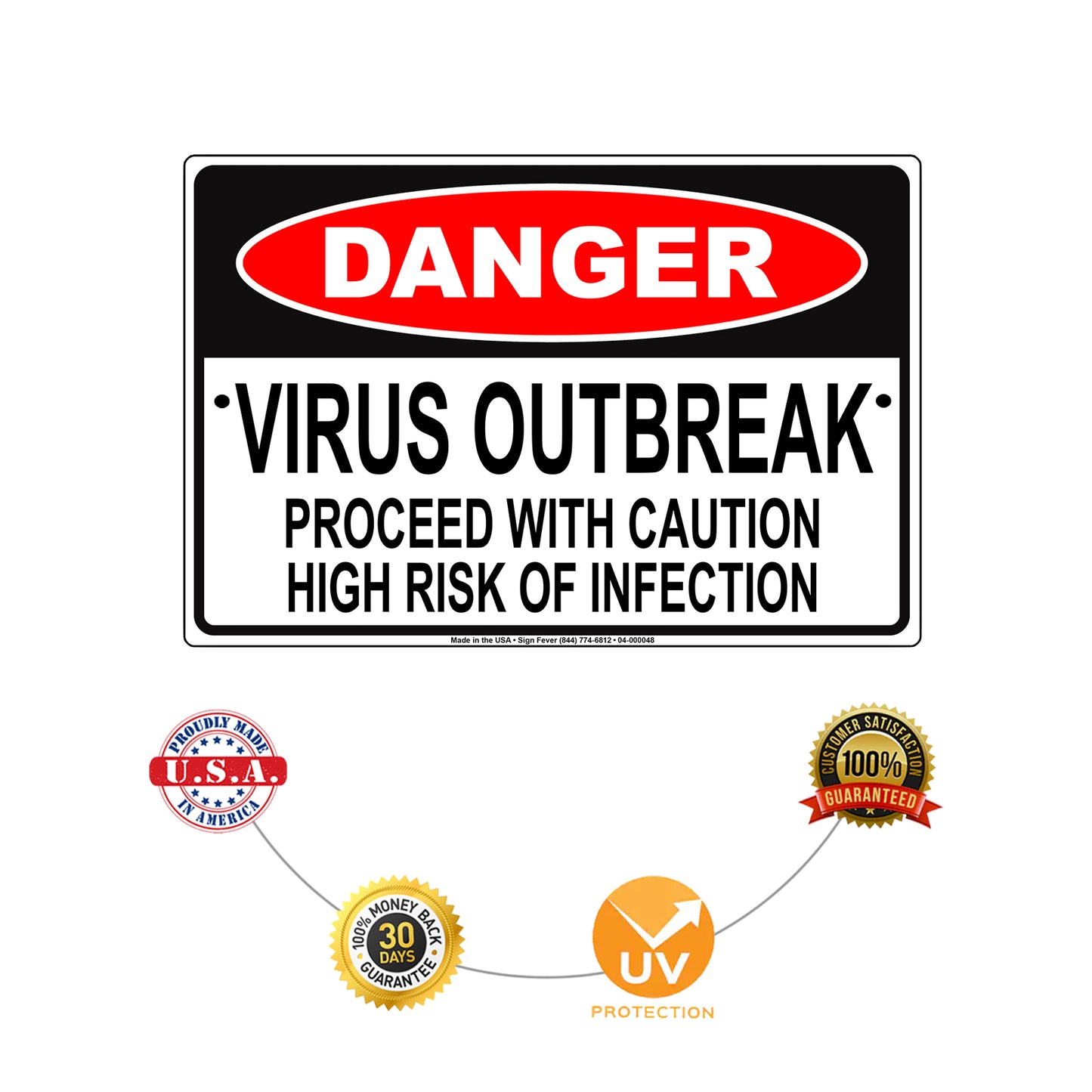 Danger Virus Outbreak Proceed With Caution High Risk Of Infection Coronavirus Covid-19 Aluminum Metal Display Sign Plate