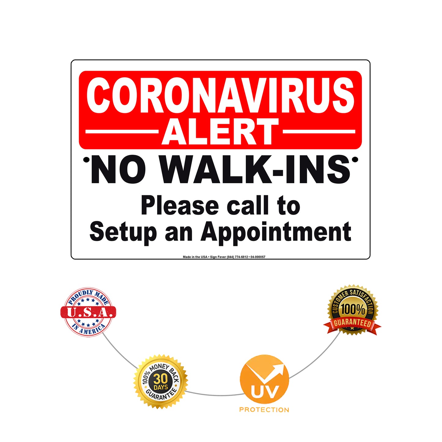 Coronavirus Alert No Walk-Ins Please Call To Setup An Appointment Covid-19 Aluminum Metal Display Sign Plate