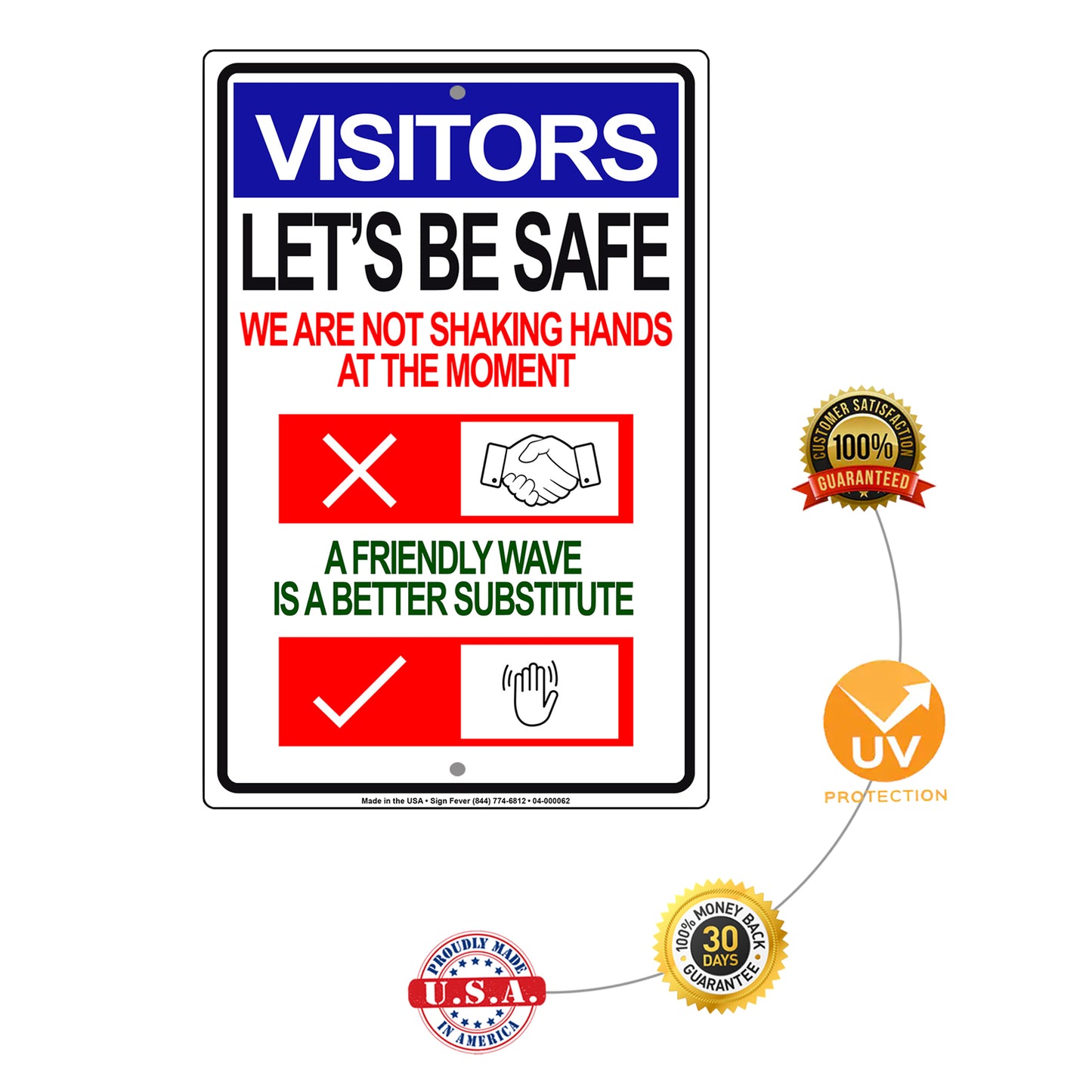 Visitors Let's Be Safe We Are Not Shaking Hands At The Moment Coronavirus Covid-19 Aluminum Metal Display Sign Plate