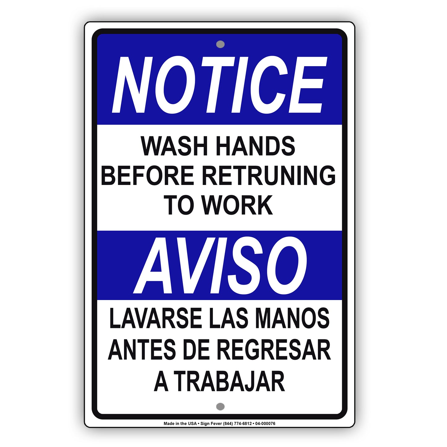 Notice Wash Hands Before Returning To Work Coronavirus Covid-19 Aluminum Metal Display Sign Plate