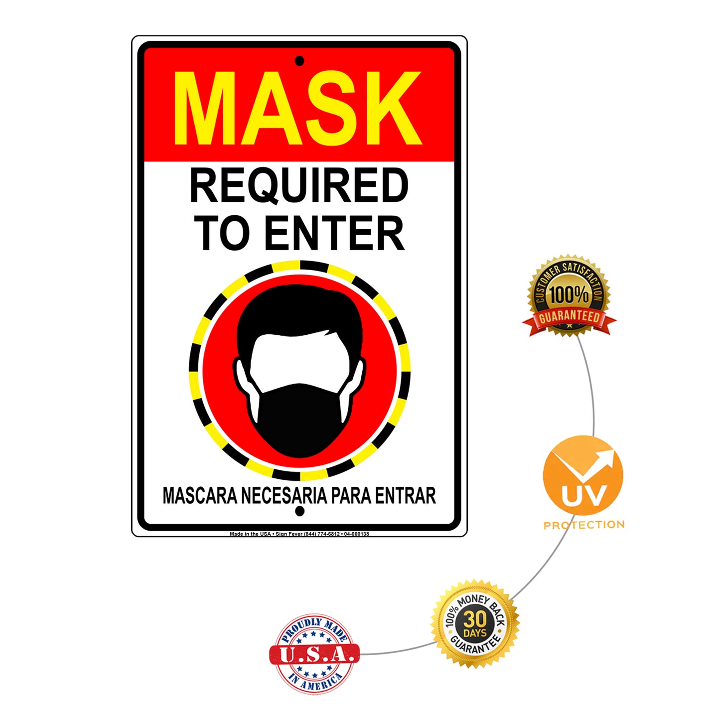 Mask Required To Enter Mascara Necesaria Para Entrar Aluminum Metal Sign Plate
