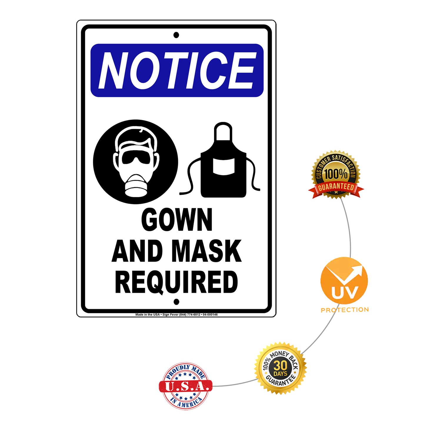 Notice Gown And Face Mask Required Sign