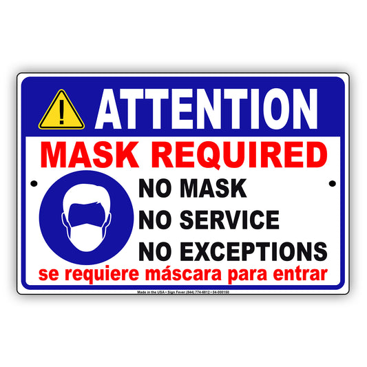Attention Mask Required Coronavirus Covid-19 Aluminum Metal Sign Plate