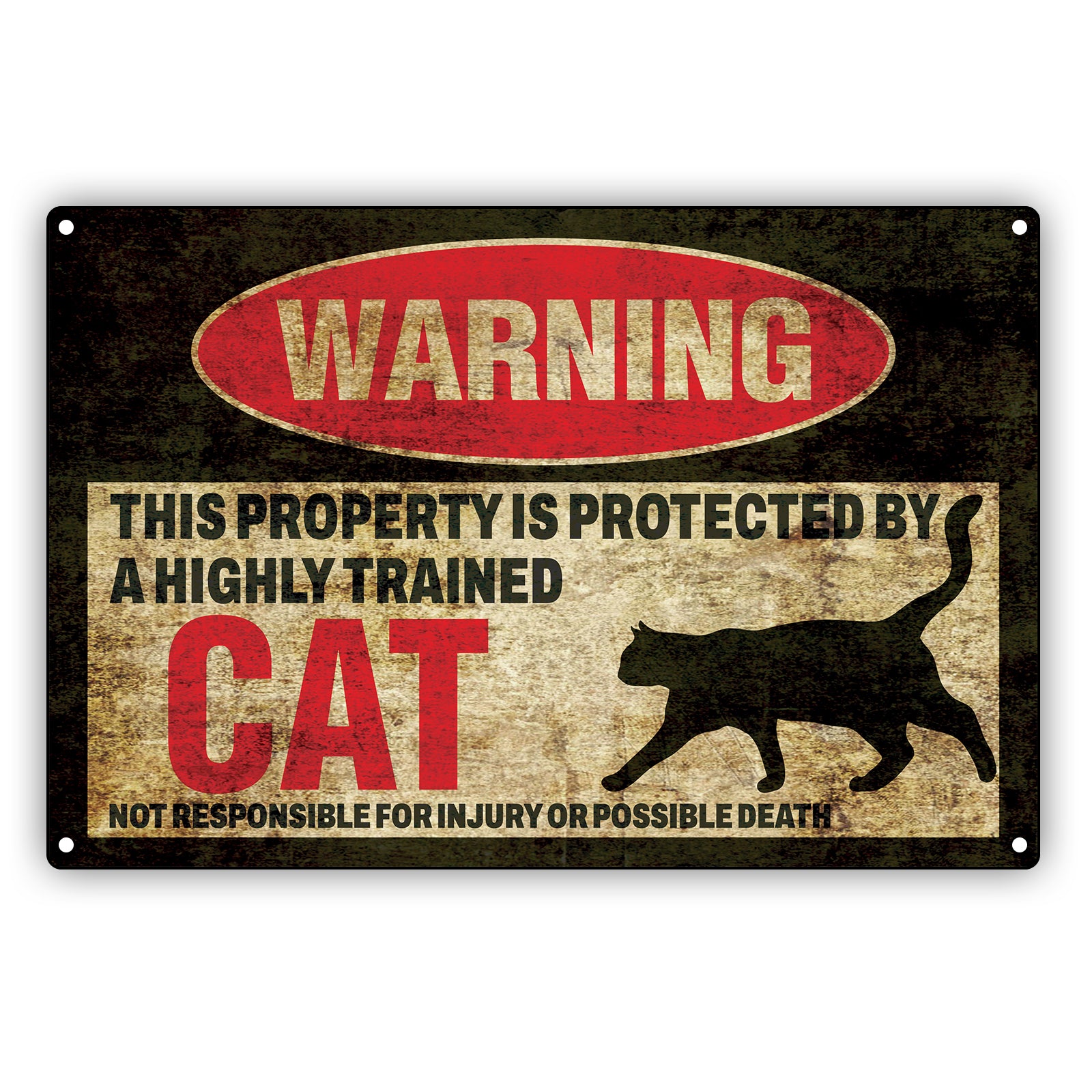Warning This Property Is Protected By A Highly Trained Cat Aluminum Vintage Sign