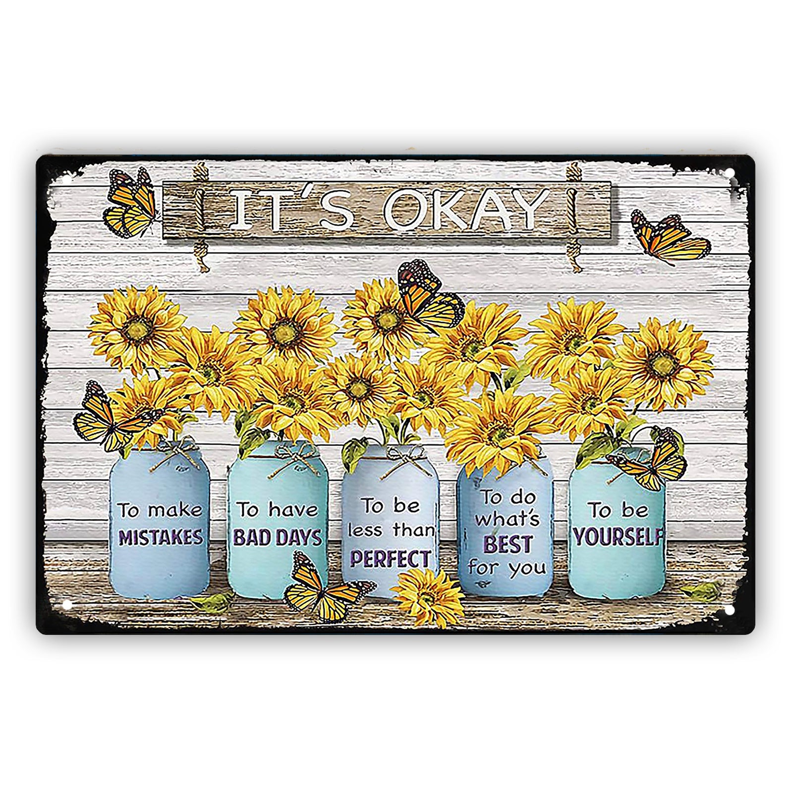 It's Okay Flower Pot Artistic Aluminum Vintage Sign