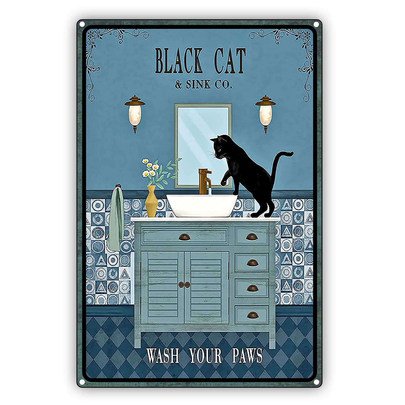 Black Cat & Sink Co. Wash Your Paws Vintage Sign