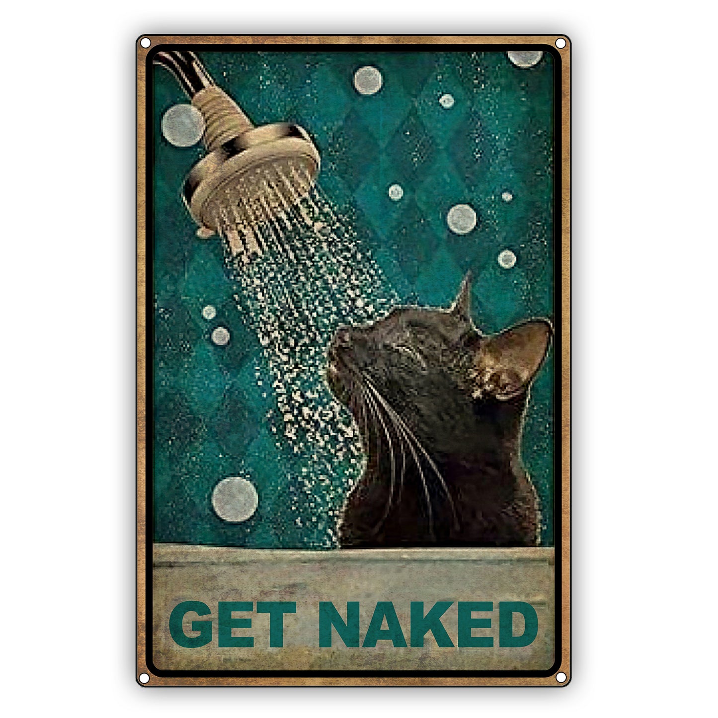 Get Naked Black Cat Bathing Vintage Aluminum Sign