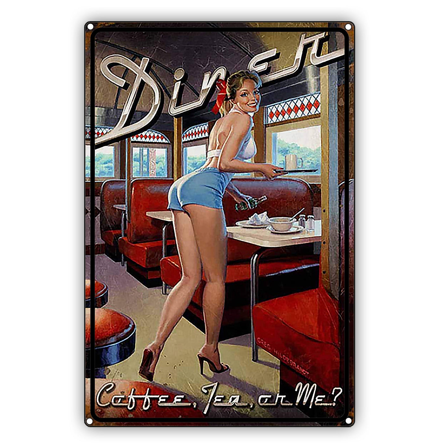 Dinner Coffee Tea And Me? Bar Girl Graphic Vintage Sign