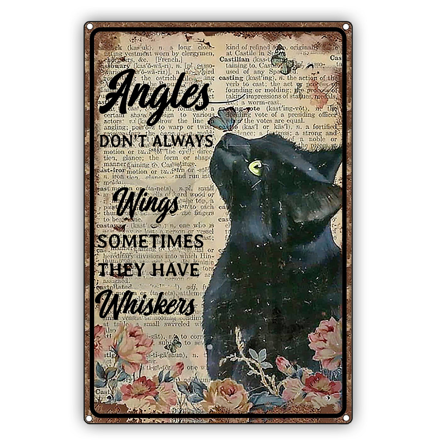 Angles Don't Always Wings Sometimes They Have Whiskers Cat Graphic Vintage Sign