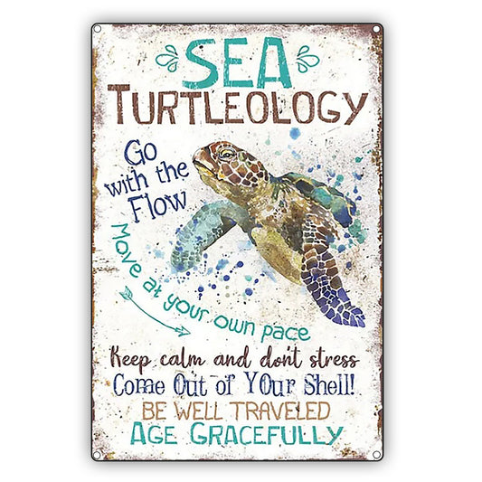 Sea Turtleology Go With The Flow Vintage Décor Sign