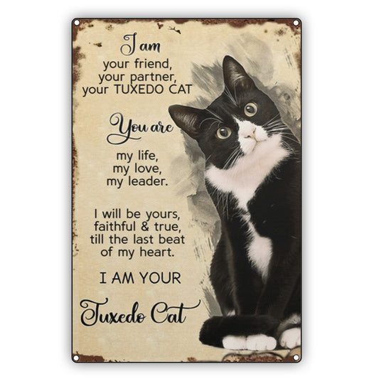 I Am Your Friend Tuxedo Cat Vintage Décor Sign