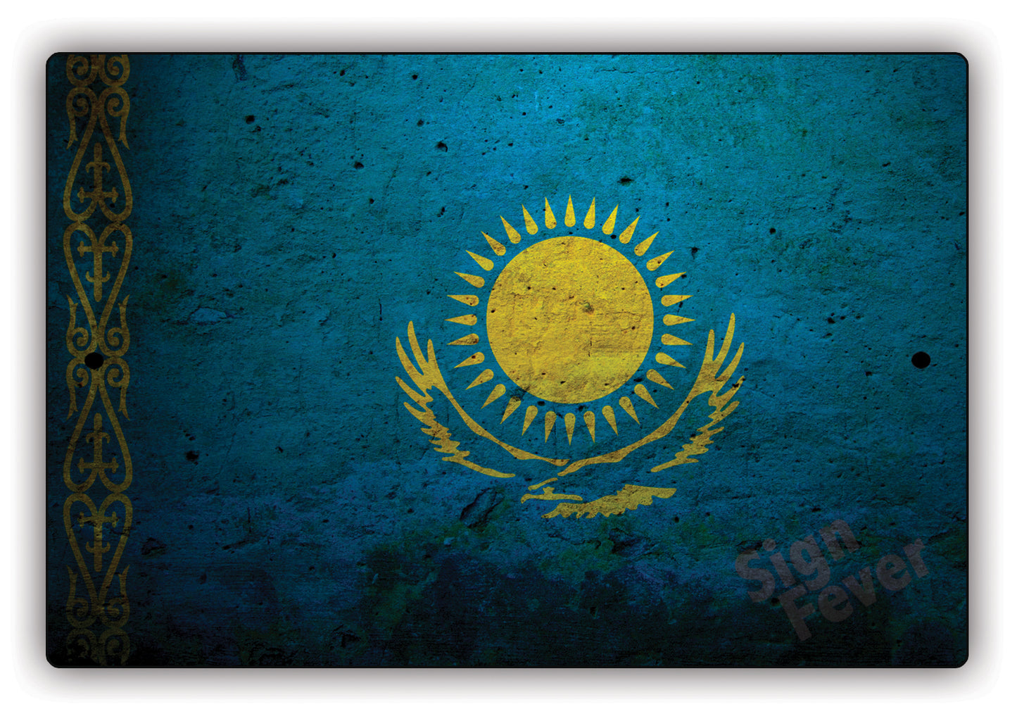 Kazakhstan Country Nation Flag Novelty Vintage Rustic Grunge Wall Decor Aluminum Metal Sign Plate