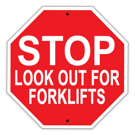 Stop Look Out For Forklifts Road Street Matel Aluminum Notice Novelty Plate Sign