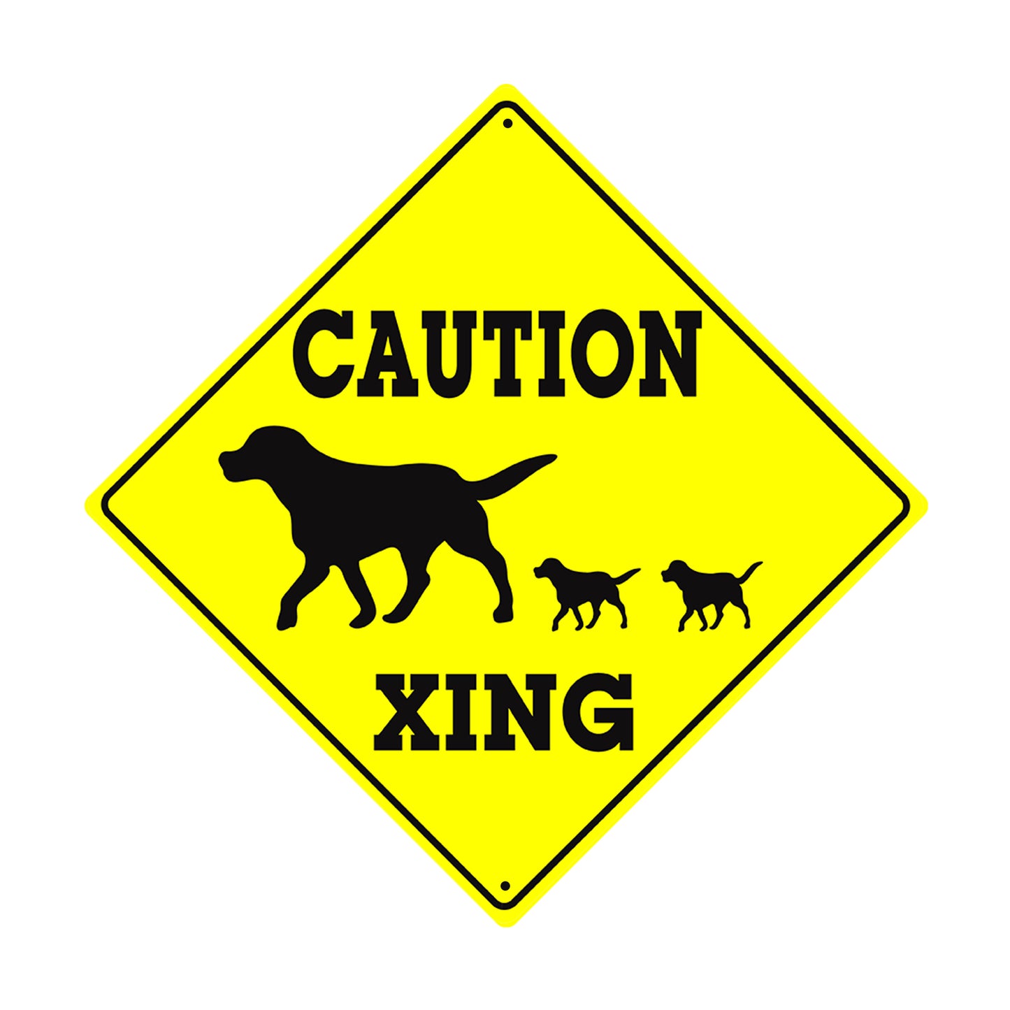 Caution Xing With Dog & Puppies Crossing Graphic Animal Metal Aluminum Notice Novelty Road Sign