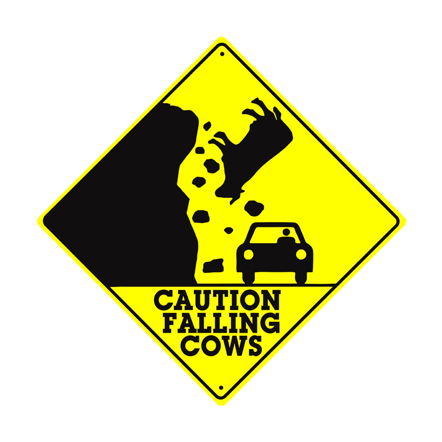 Caution Rocks & Falling Cows Funny Humor Metal Aluminum Notice Novelty Road Plate Sign