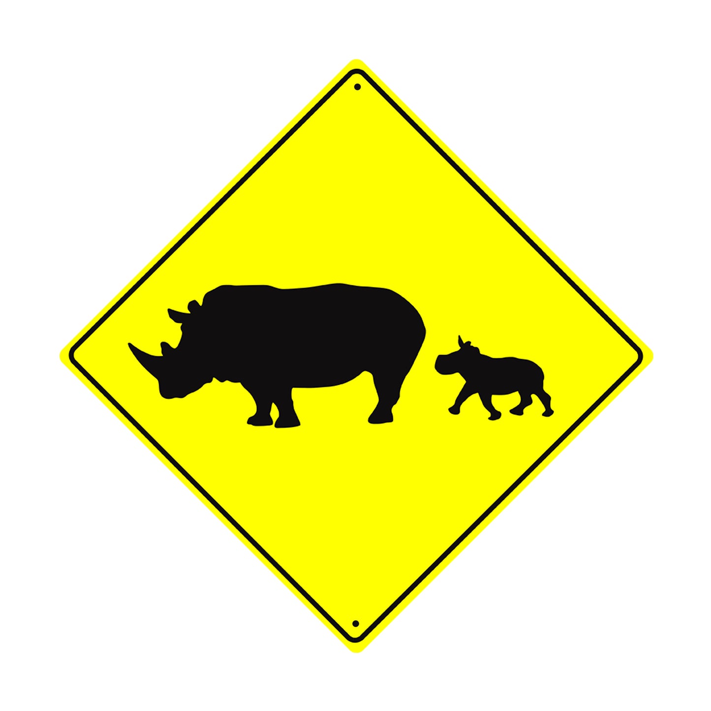 Rhinoceros with Calf Crossing Animal Xing Metal Aluminum Notice Novelty Road Plate Sign