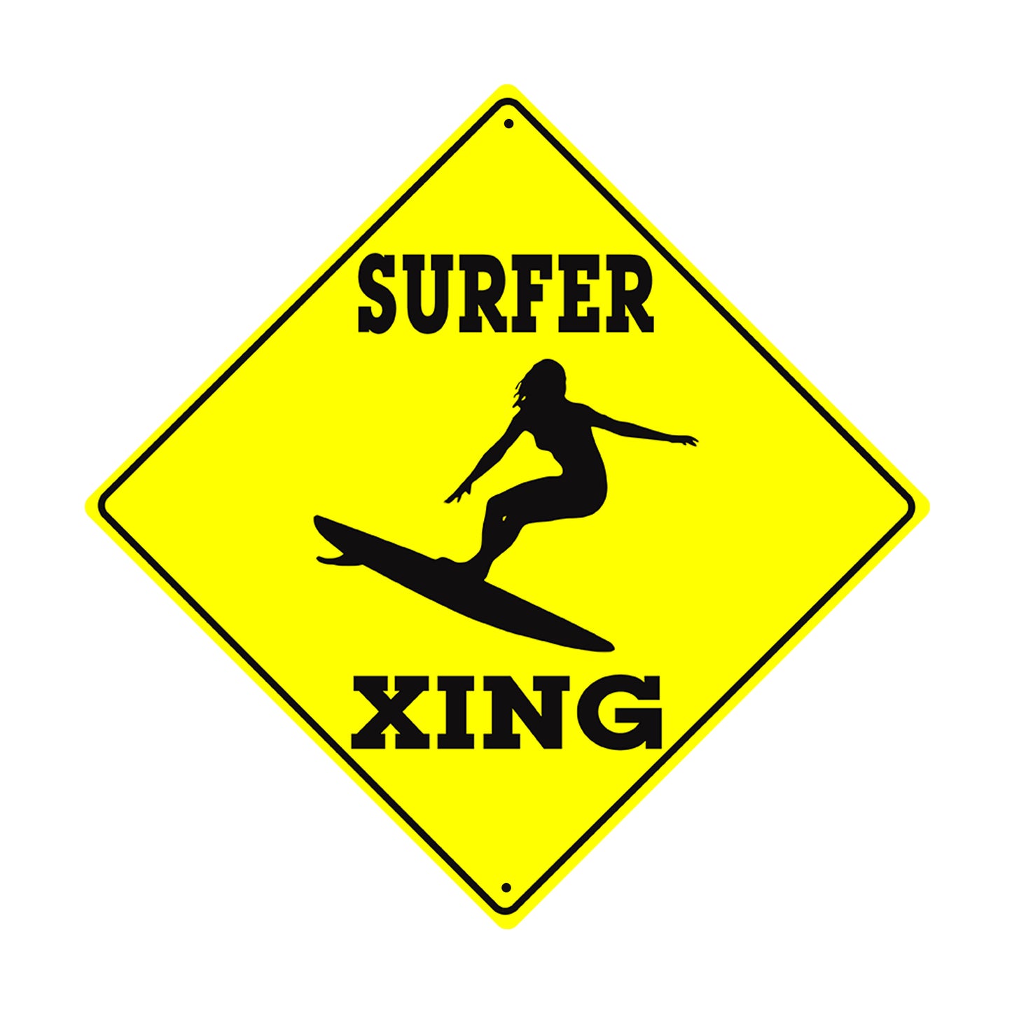 Surfer Xing with Girl on Surfer Symbol Crossing Metal Aluminum Notice Novelty Road Plate Sign