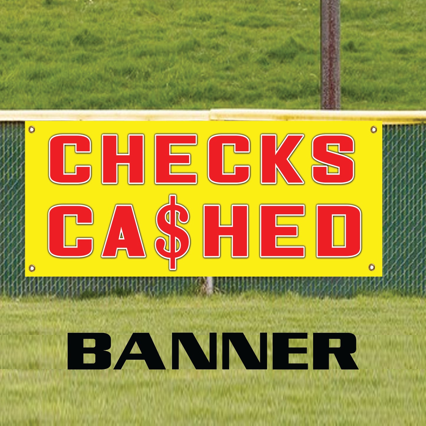 Checks Cashed Money Exchanger Banks Vinyl Banner Sign