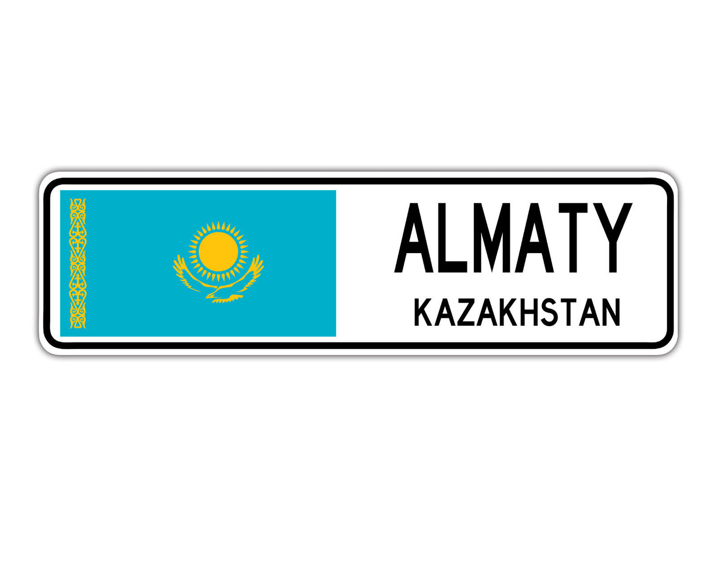 Almaty Kazakhstan Flag City Country Gift Plate Wall Decor Street Aluminum Metal Novelty Sign Plate