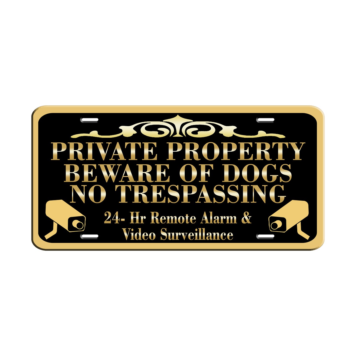 Private Property Beware Of Dogs No Trespassing 24- Hr Remote Alarm License Novelty Plate Aluminum Metal Sign