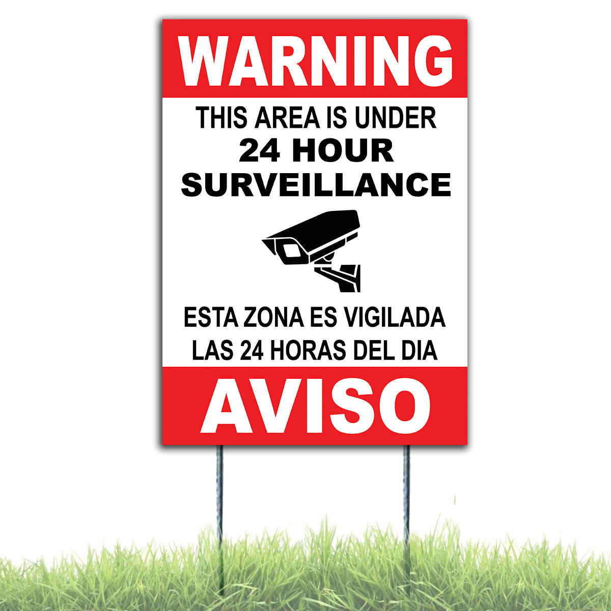 Warning This Area Is Under 24 Hour Surveillance Yard Sign