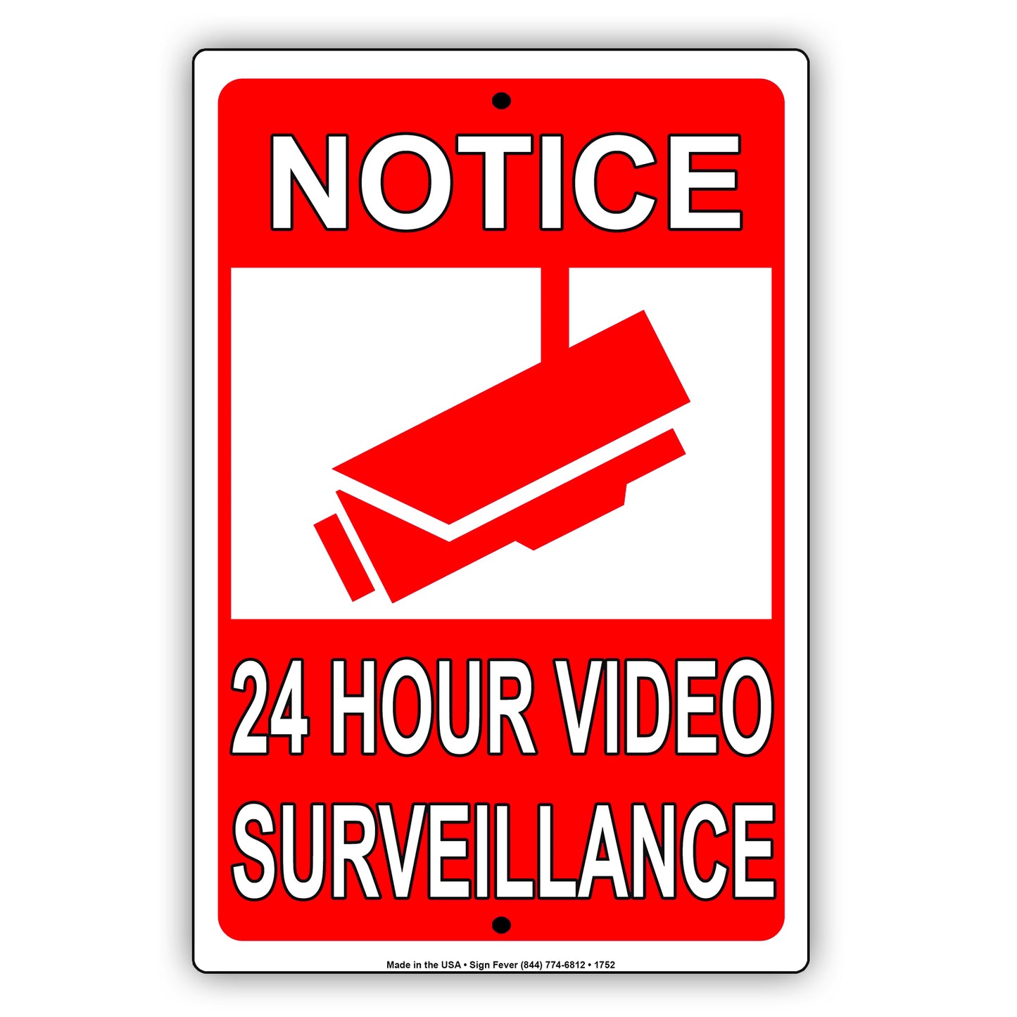 Notice 24 Hour Video Surveillance Property Safety Alert Monitoring Caution Security Aluminum Metal Sign Plate