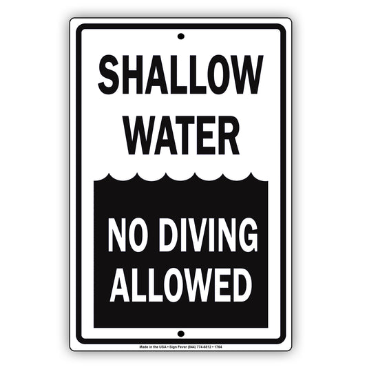 Attention No Diving Shallow Water Pool Swimming Safety Restriction Warning Danger Notice Aluminum Metal Sign Plate