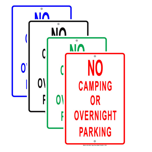 No Camping Or Overnight Parking Restriction Attention Caution Policy Surveillance Notice Aluminum