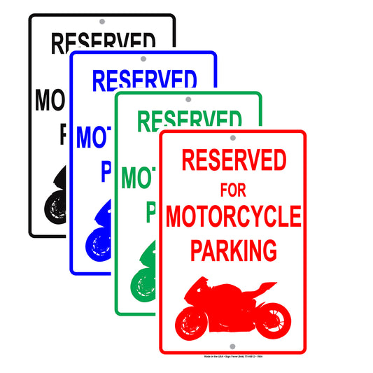 Reserved For Motorcycle Parking With Graphic Alert Caution Warning Notice Aluminum