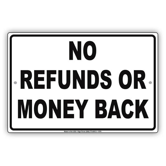 No Refunds Or Money Back Sign