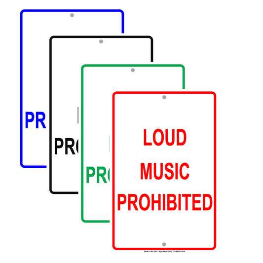 Loud Music Prohibited Quiet Area Caution Alert Warning Notice Aluminum
