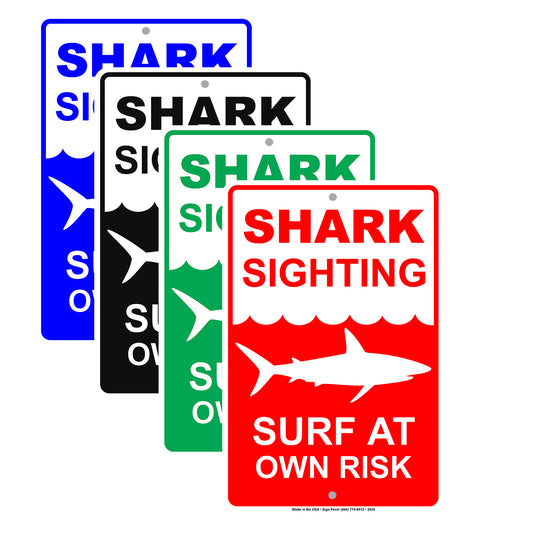Shark Sighting Surf At Your Own Risk With Graphic Dangerous Beach Marine Life Warning