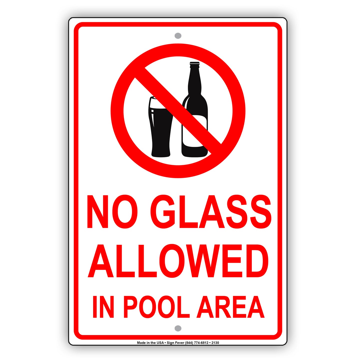 No Glass Allowed In Pool Area Restriction Warning Aluminum Metal Sign Plate