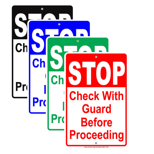 Stop Check With Guard Before Proceeding Safety Alert Caution Warning Notice Aluminum