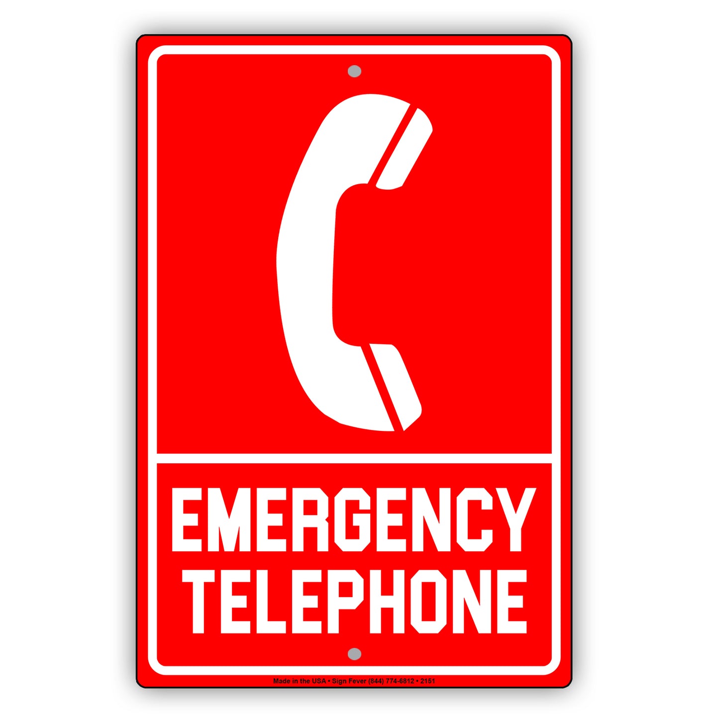 Emergency Telephone With Graphic Safety Alert Warning Notice Caution Aluminum