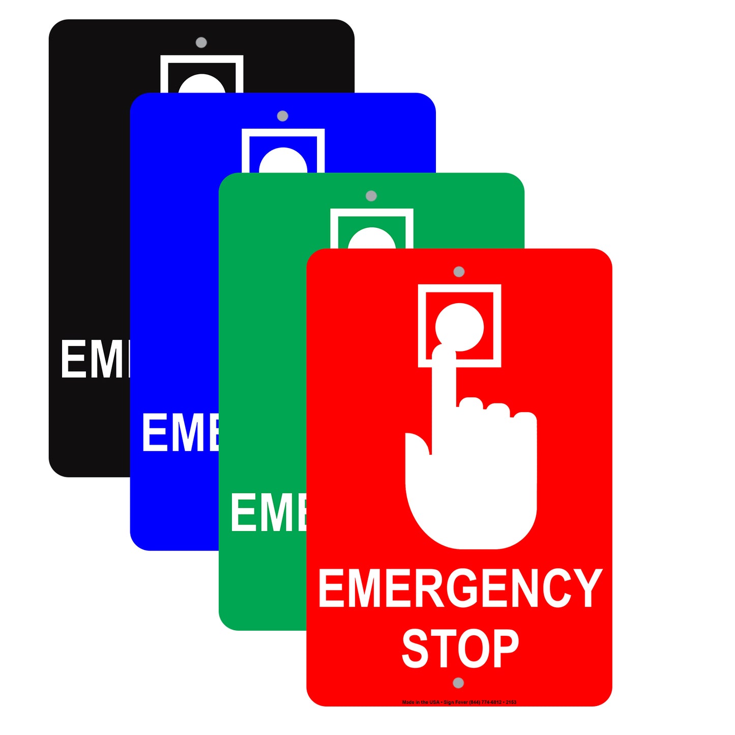 Emergency Stop With Graphic Press Button Safety Alert Caution Warning Notice Aluminum