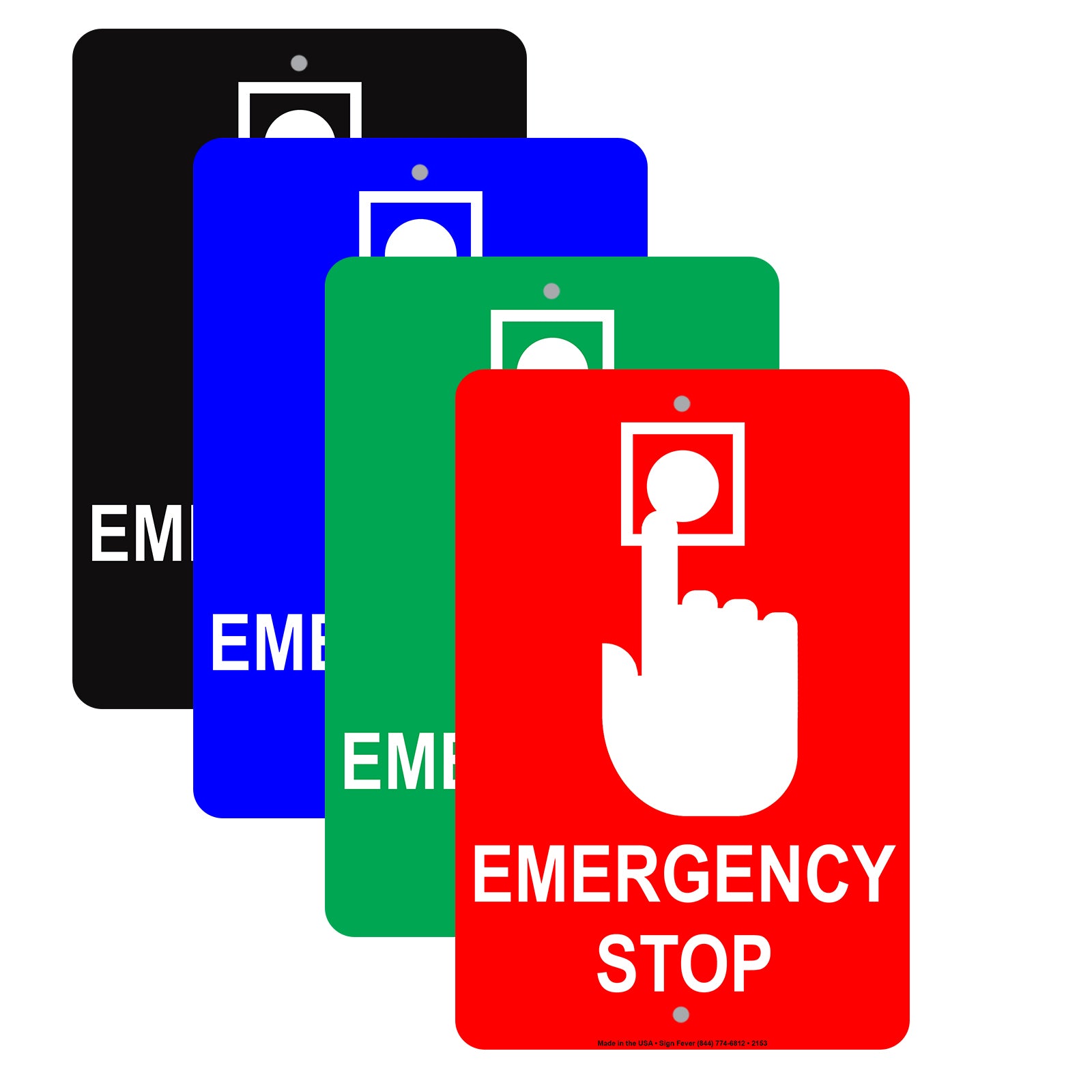 Emergency Stop With Graphic Press Button Safety Alert Caution Warning Notice Aluminum