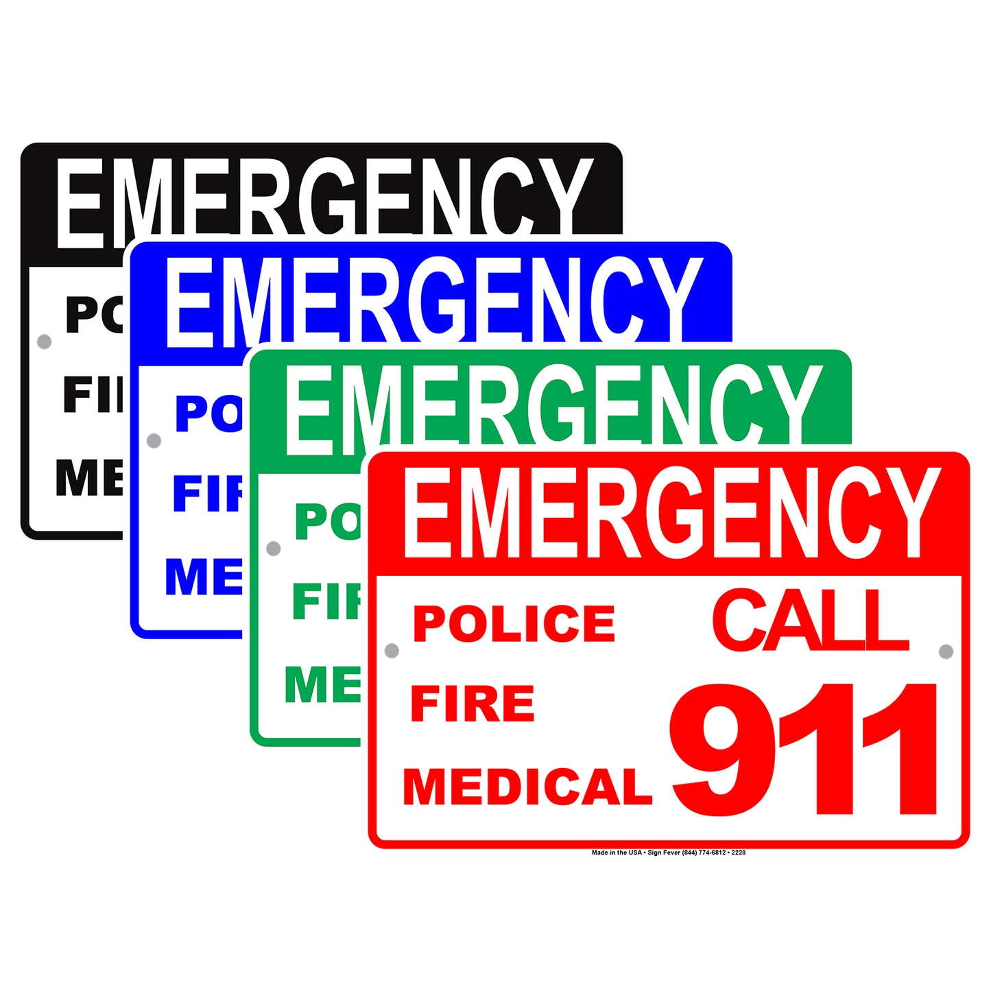 Emergency Police Fire Medical Call 911 Safety Sos Alert Caution Warning Notice Aluminum