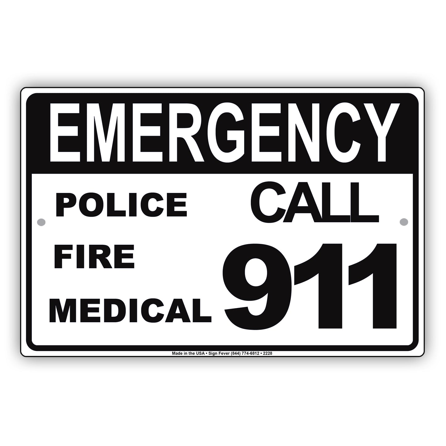 Emergency Police Fire Medical Call 911 Safety Sos Alert Caution Warning Notice Aluminum